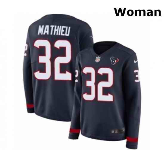 Womens Nike Houston Texans 32 Tyrann Mathieu Limited Navy Blue Therma Long Sleeve NFL Jersey